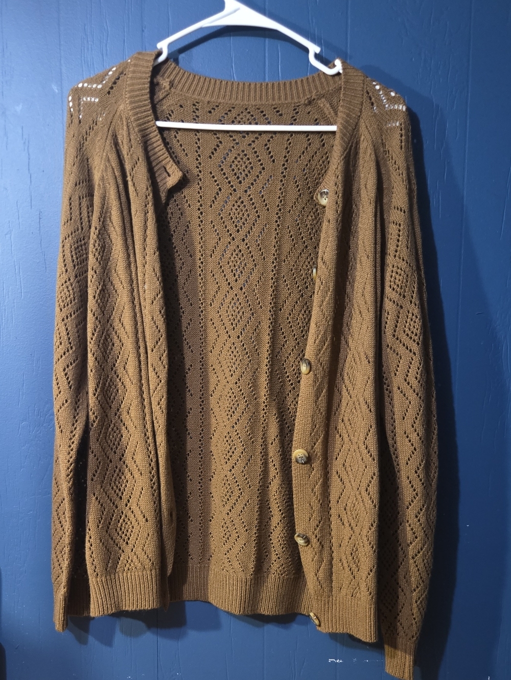 SHEIN Brown Openwork Button-Front Cardigan